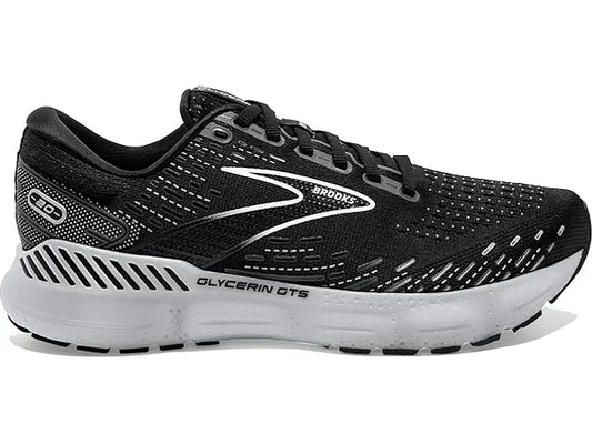 Women's Brooks Glycerin GTS 20, Black/White/Alloy, 7.5 D Wide
