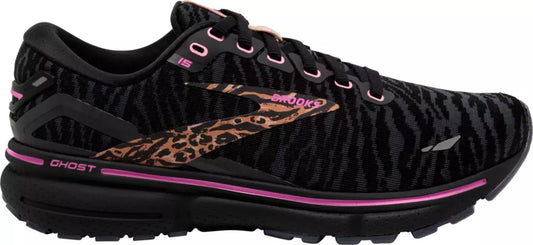 Women's Brooks Ghost 15, Black/Spring Crocus/Sunburn, 7 B Medium