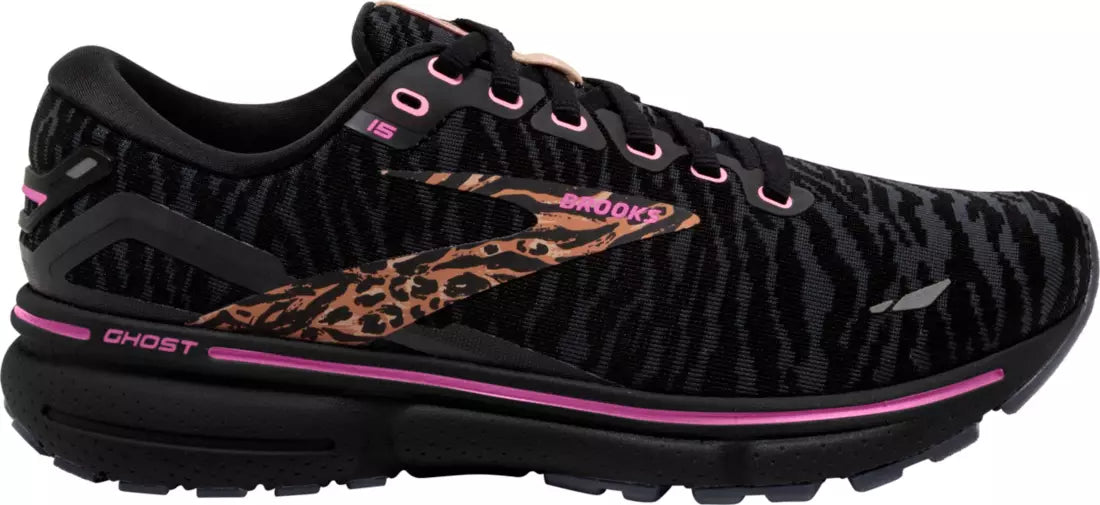 Women's Brooks Ghost 15, Black/Spring Crocus/Sunburn, 10 B Medium
