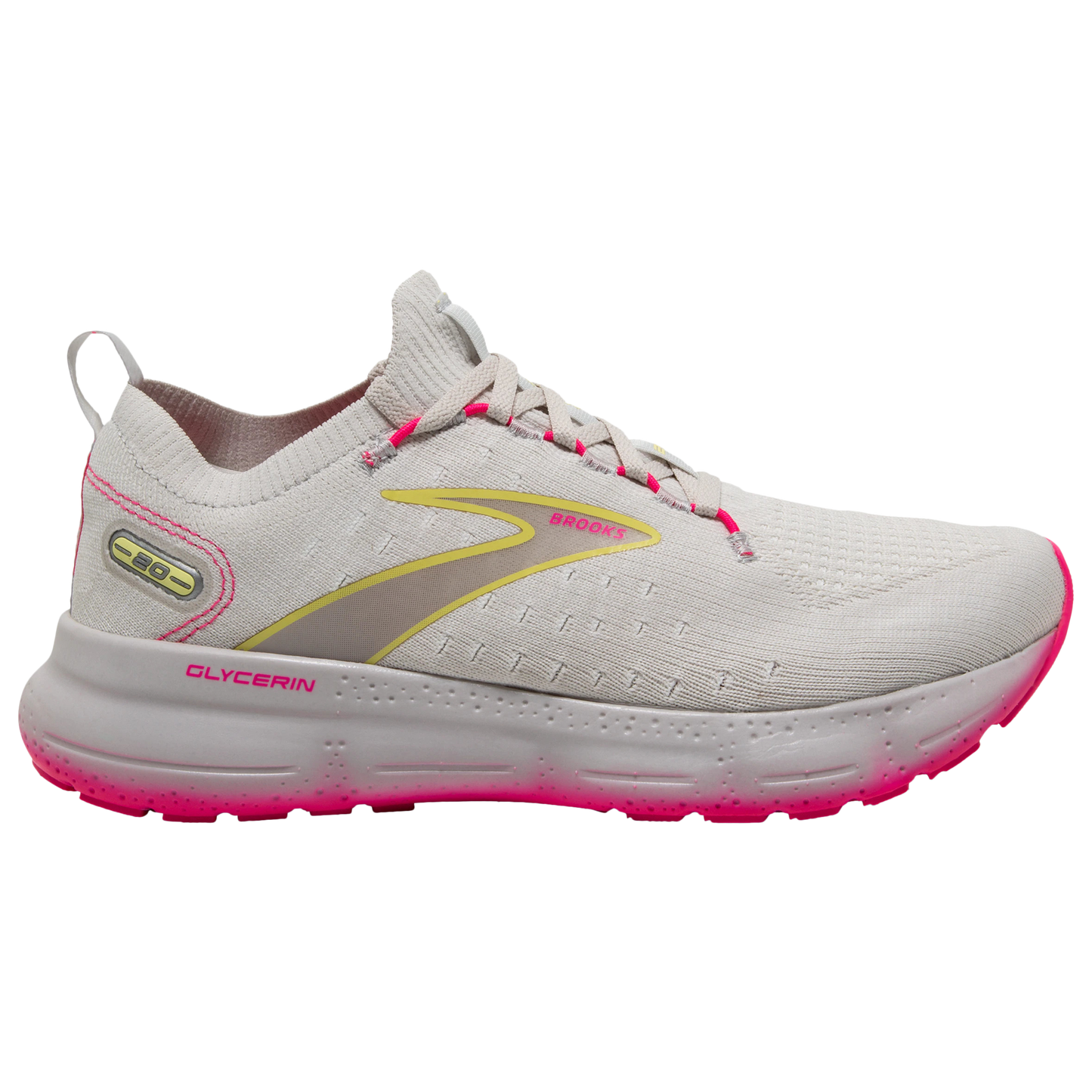 Women's Brooks Glycerin StealthFit 20, Grey/Yellow/Pink, 10 B Medium