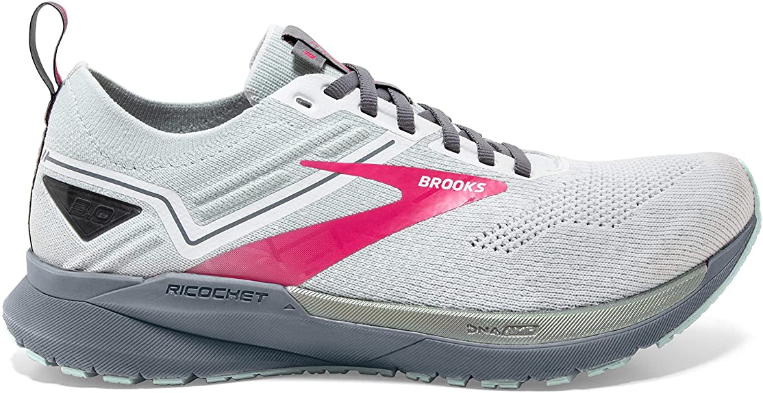 Women's Brooks Ricochet 3, White/Ice Flow/Pink, 8 B Medium
