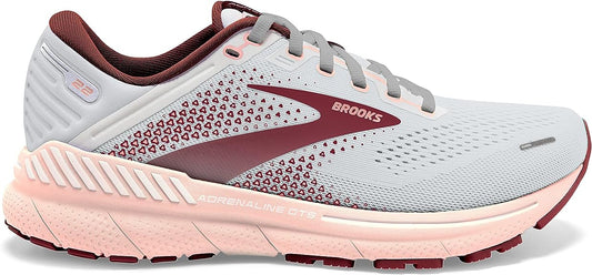 Women's Brooks Adrenaline GTS 22, Grey/Rose/Tawny Port, 9.5 B Medium