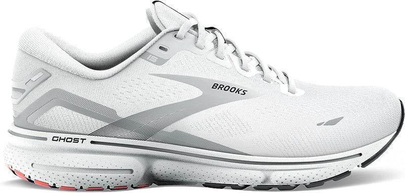 Men's Brooks Ghost 15, White/Black/Flame, 8 Medium