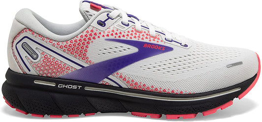 Women's Brooks Ghost 14, White/Purple/Coral, 7.5 B Medium