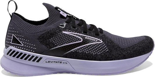 Women's Brooks Levitate Stealthfit GTS 5, Black/Ebony/Lilac, 7 B Medium