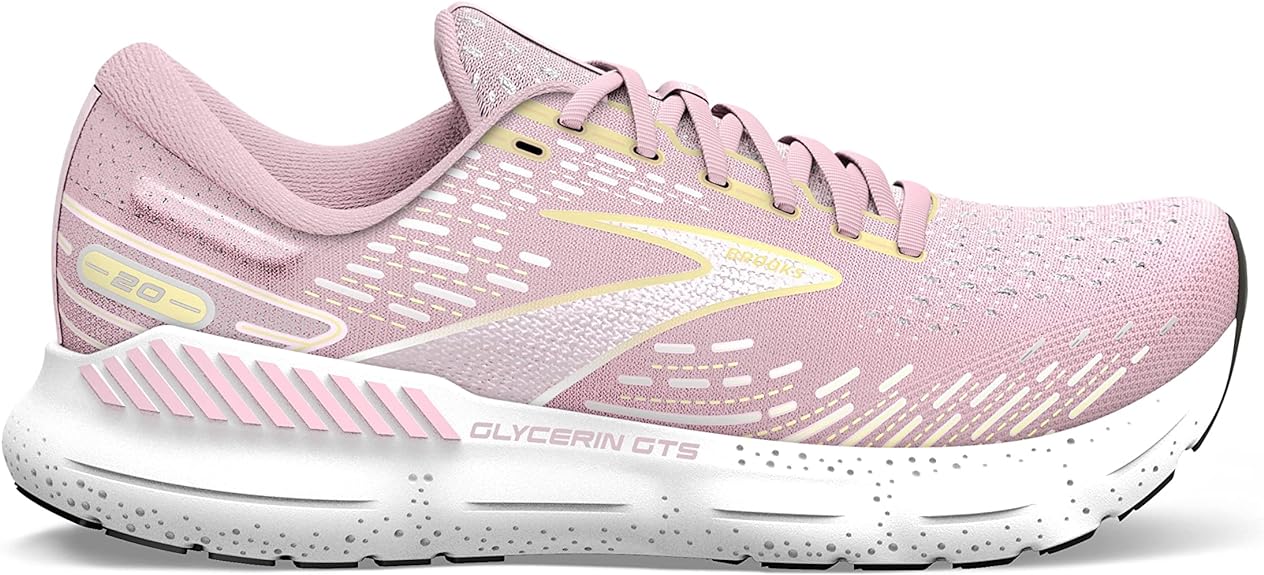 Women's Brooks Glycerin GTS 20, Pink/Yellow/White, 7.5 B Medium