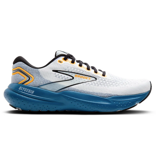 Men's Brooks Glycerin 21, White/Sapphire/Orange, 10.5 D Medium