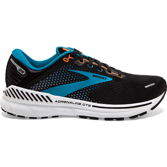 Men's Brooks Adrenaline GTS 22, Black/Blue/Orange, 7.5 D Medium