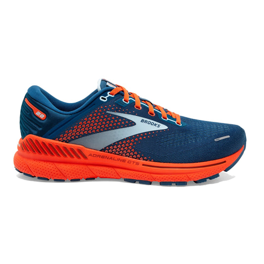 Men's Brooks Adrenaline GTS 22, Blue/Light Blue/Orange, 10 D Medium