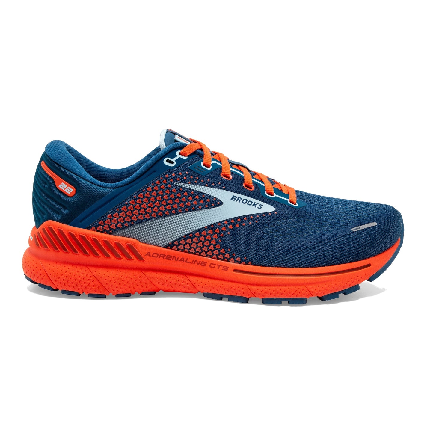 Men's Brooks Adrenaline GTS 22, Blue/Light Blue/Orange, 11.5 D Medium