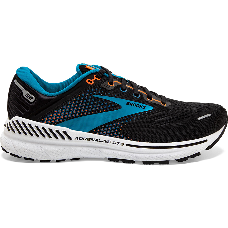 Men's Brooks Adrenaline GTS 22, Black/Blue/Orange, 8.5 D Medium