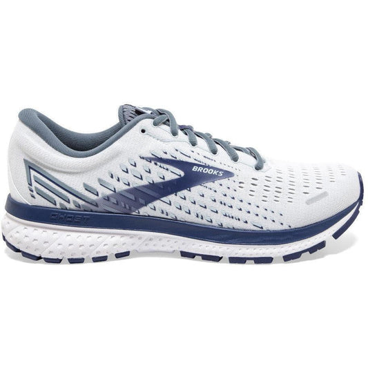 Men's Brooks Ghost 13, White/Grey/Deep Cobalt, 13 2E Wide