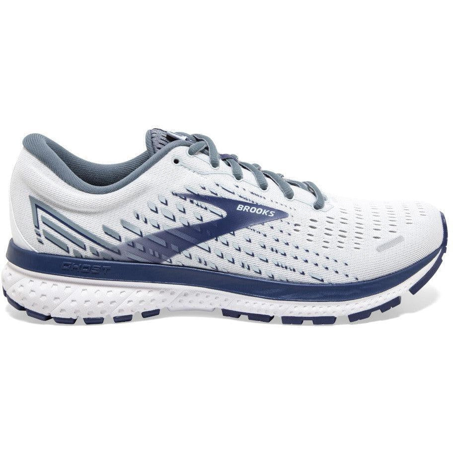 Men's Brooks Ghost 13, White/Grey/Deep Cobalt, 12 B Narrow