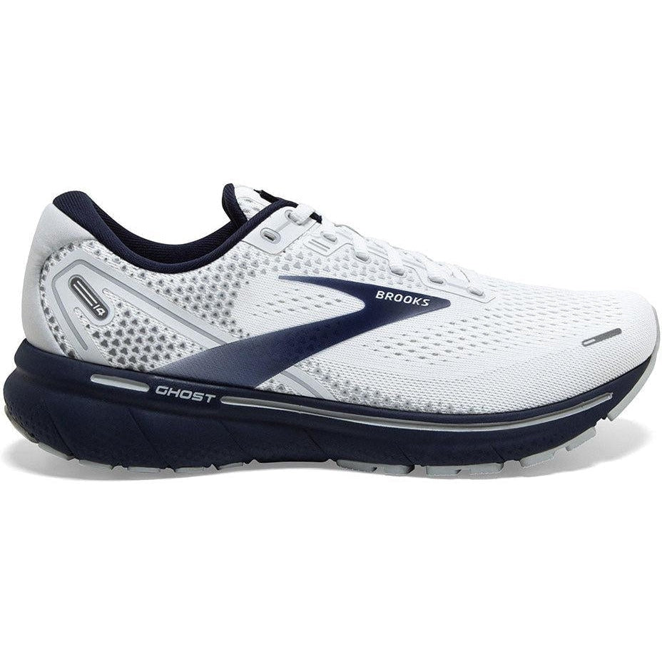 Men's Brooks Ghost 14, White/Grey/Navy, 13 D Medium