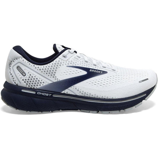 Men's Brooks Ghost 14, White/Grey/Navy, 13 D Medium