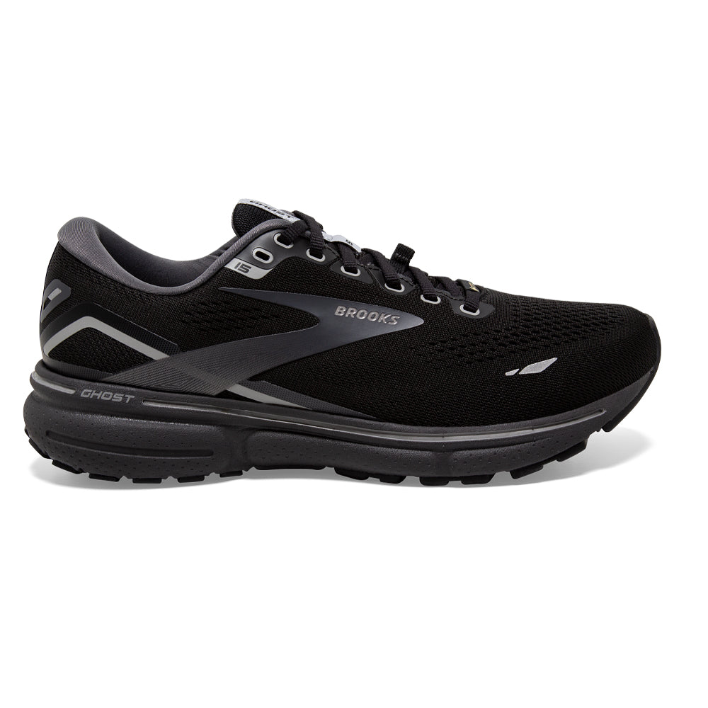Men's Brooks Ghost 15 GTX, Black/Blackened Pearl/Alloy, 8 D Medium