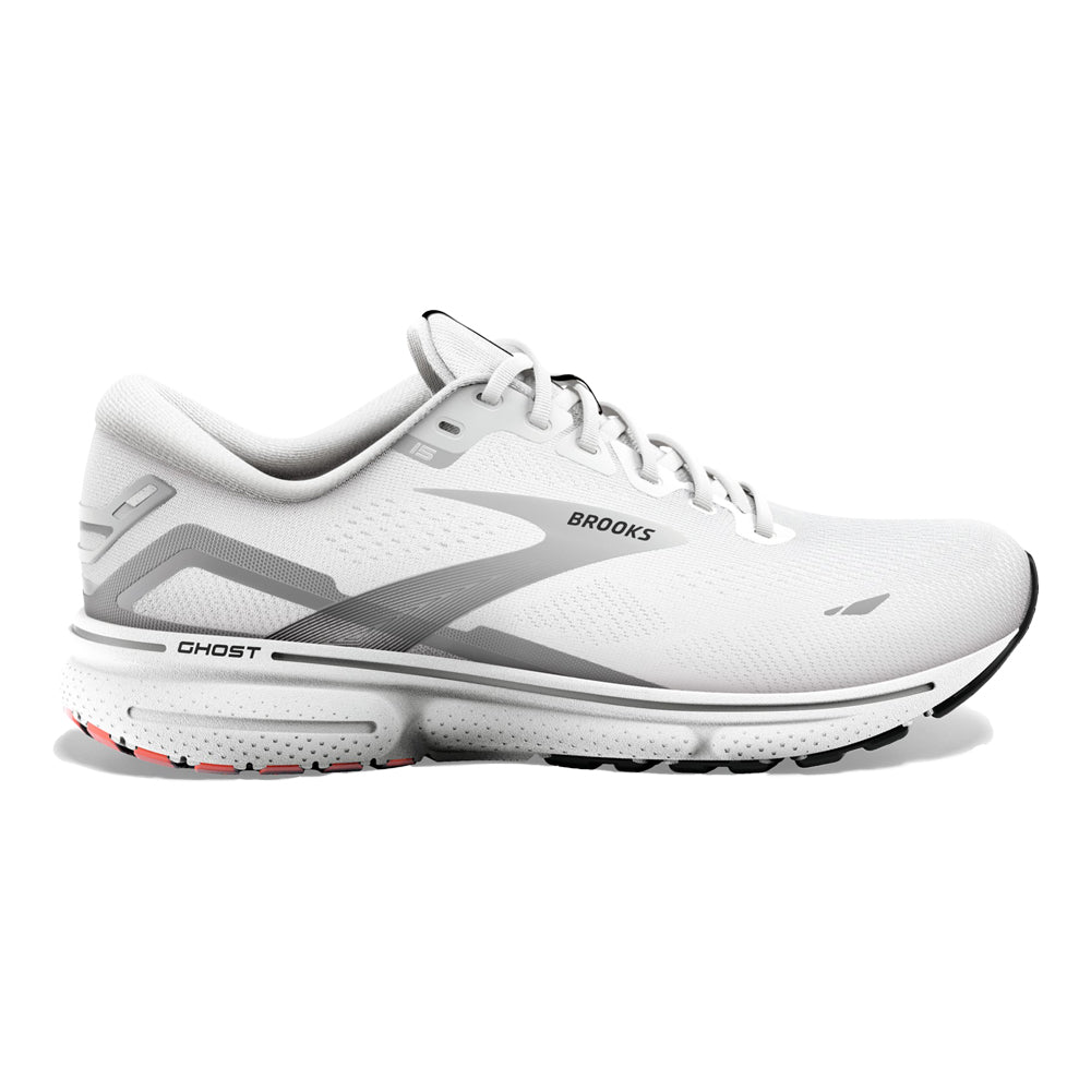Men's Brooks Ghost 15, White/Black/Flame, 13 D Medium