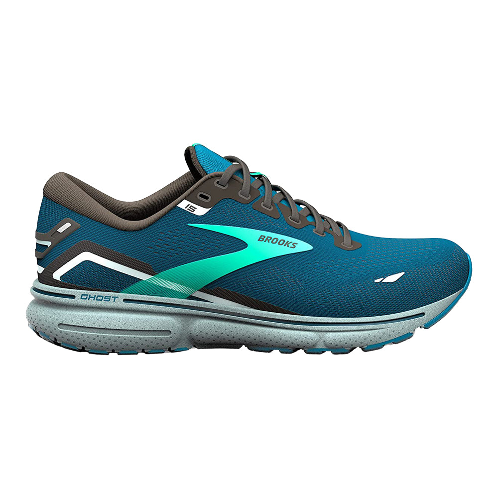 Men's Brooks Ghost 15, Moroccan Blue/Black/Spring Bud, 7 D Medium