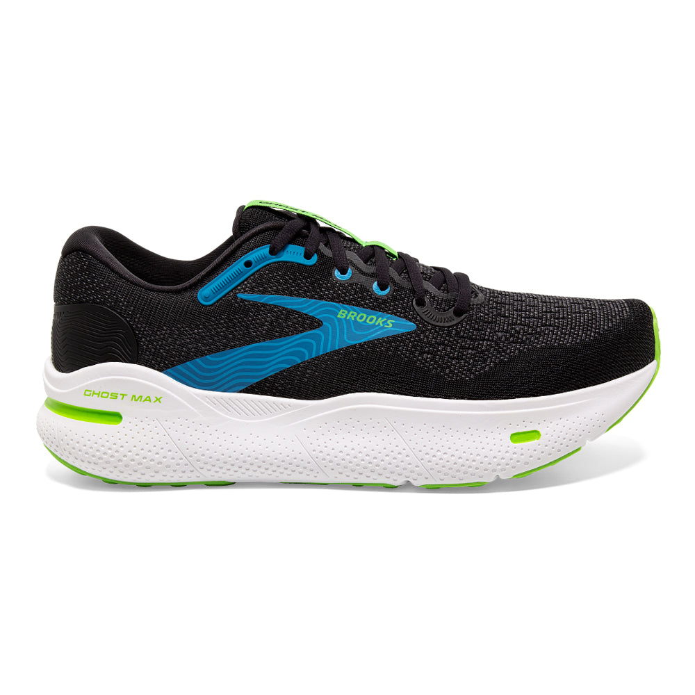 Men's Brooks Ghost Max, Black/Atomic Blue/Jasmine, 9.5 4E Extra Wide
