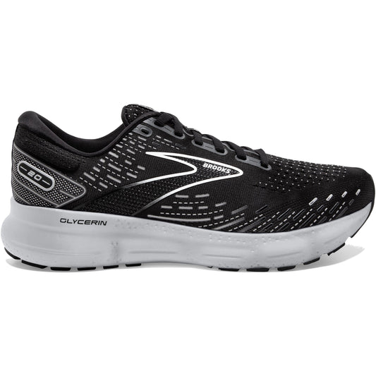 Men's Brooks Glycerin 20, Black/White/Alloy, 14 2E Wide