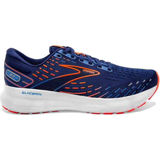 Men's Brooks Glycerin 20, Blue Depths/Palace Blue/Orange, 12 2E Wide