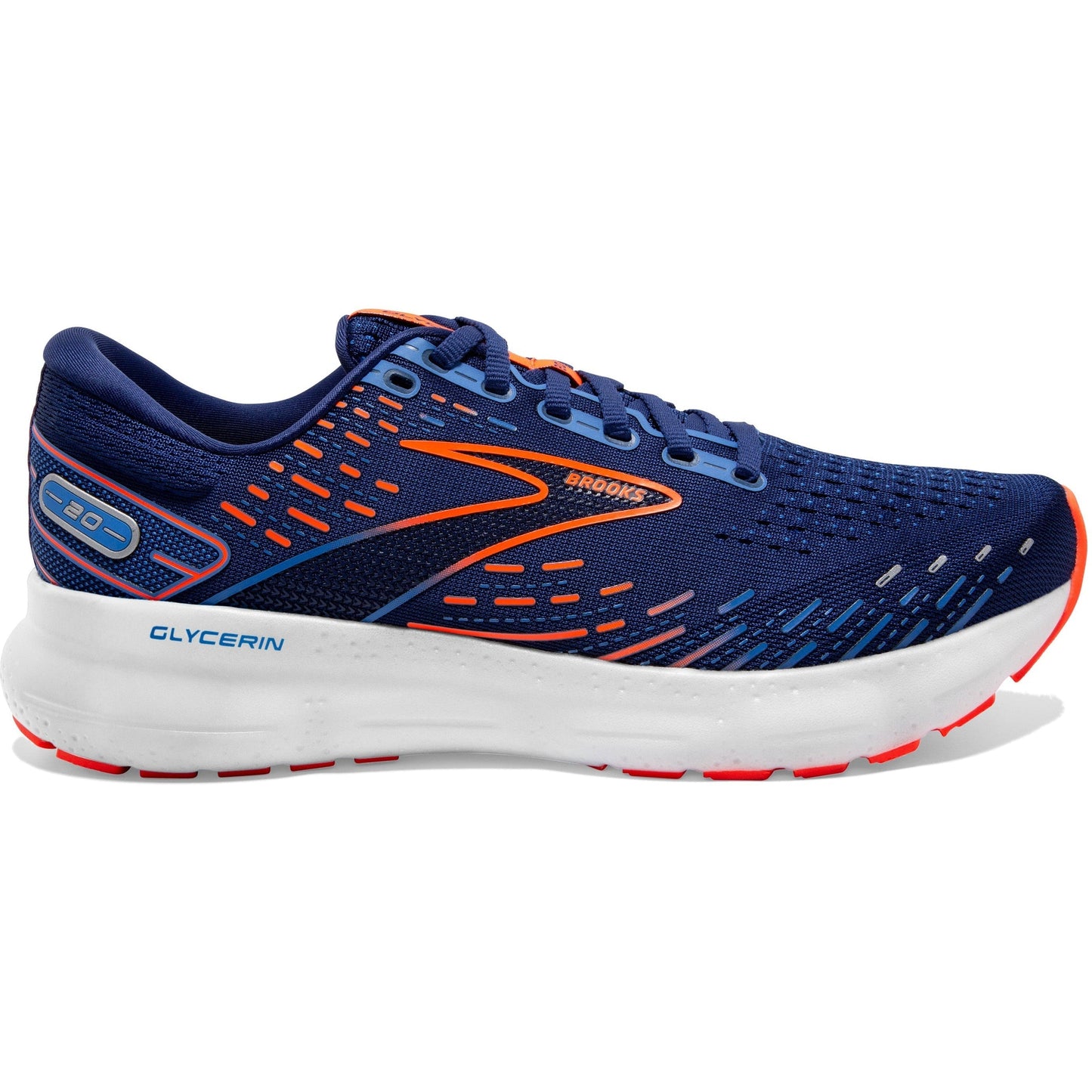 Men's Brooks Glycerin 20, Blue Depths/Palace Blue/Orange, 10.5 2E Wide