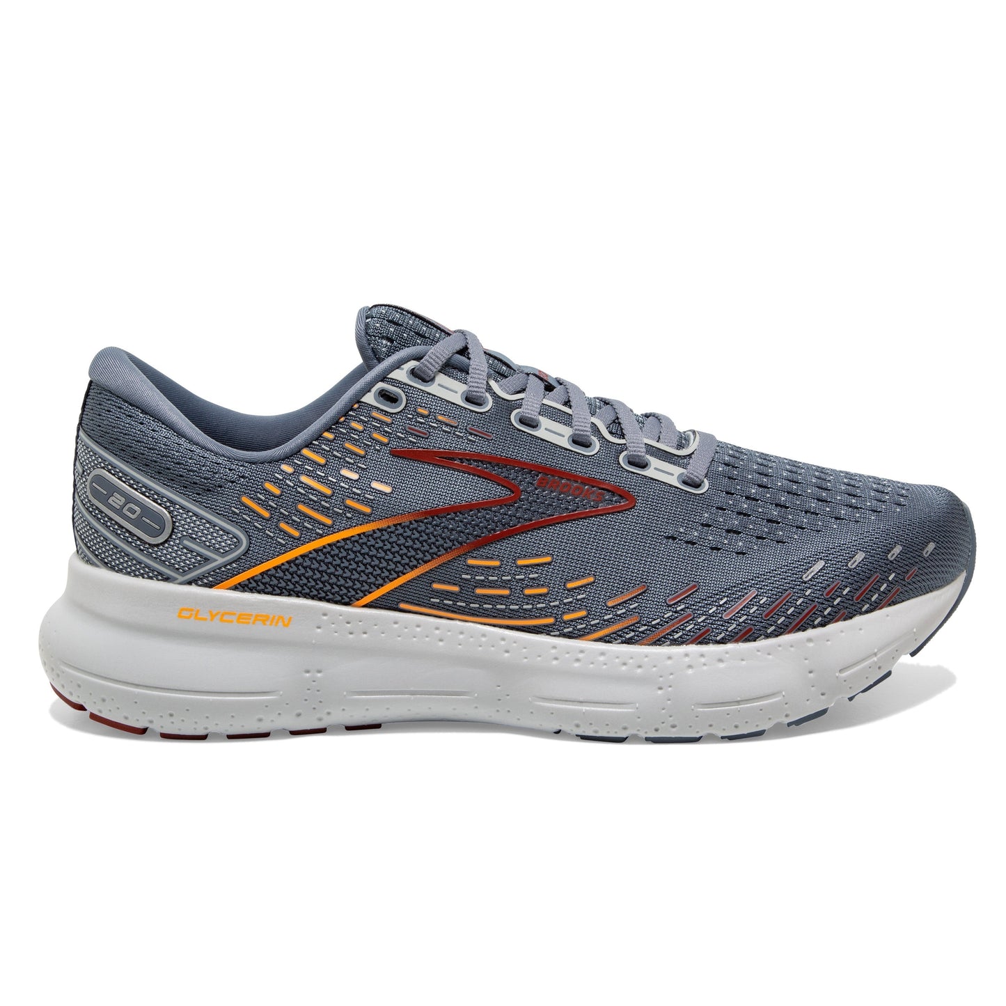 Men's Brooks Glycerin 20, Grey/Chili Oil/Orange, 13 D Medium
