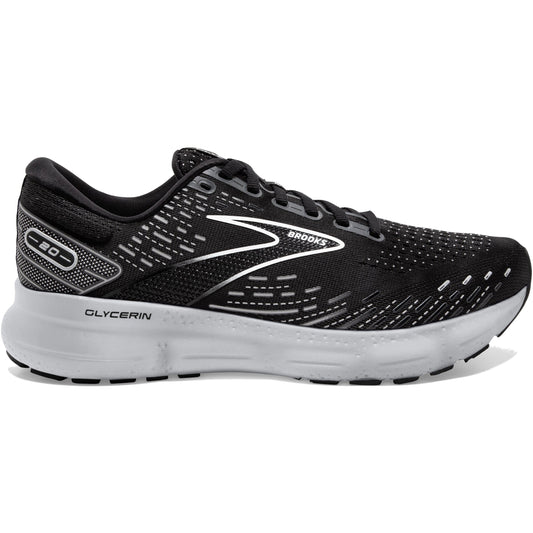 Men's Brooks Glycerin 20, Black/White/Alloy, 8 D Medium