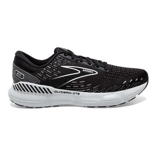 Men's Brooks Glycerin GTS 20, Black/White/Alloy, 12 2E Wide