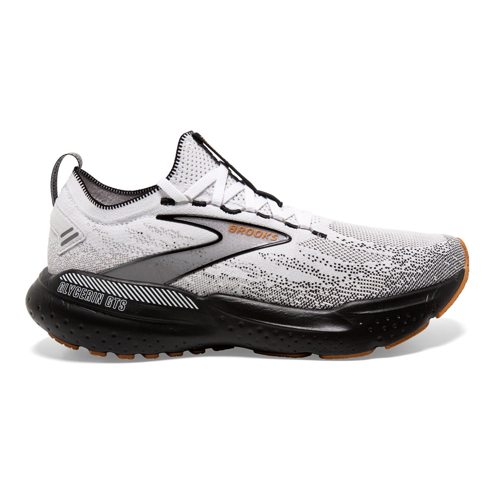 Men's Brooks Glycerin StealthFit GTS 21, White/Grey/Black, 9.5 D Medium