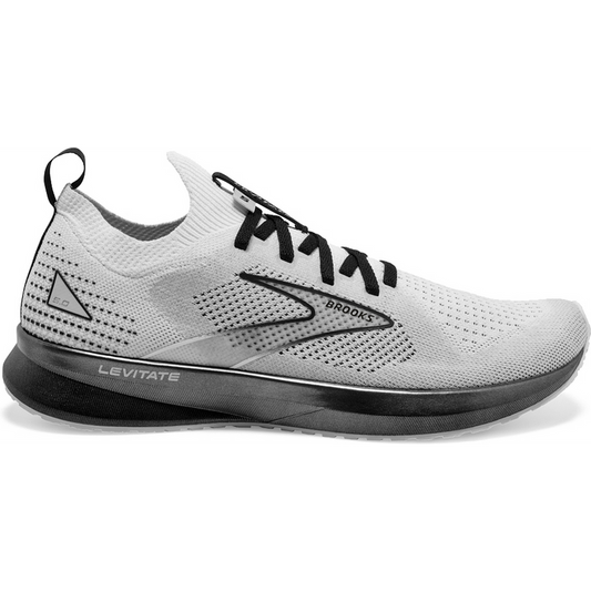 Men's Brooks Levitate Stealthfit 5, White/Grey/Black, 11.5 D Medium