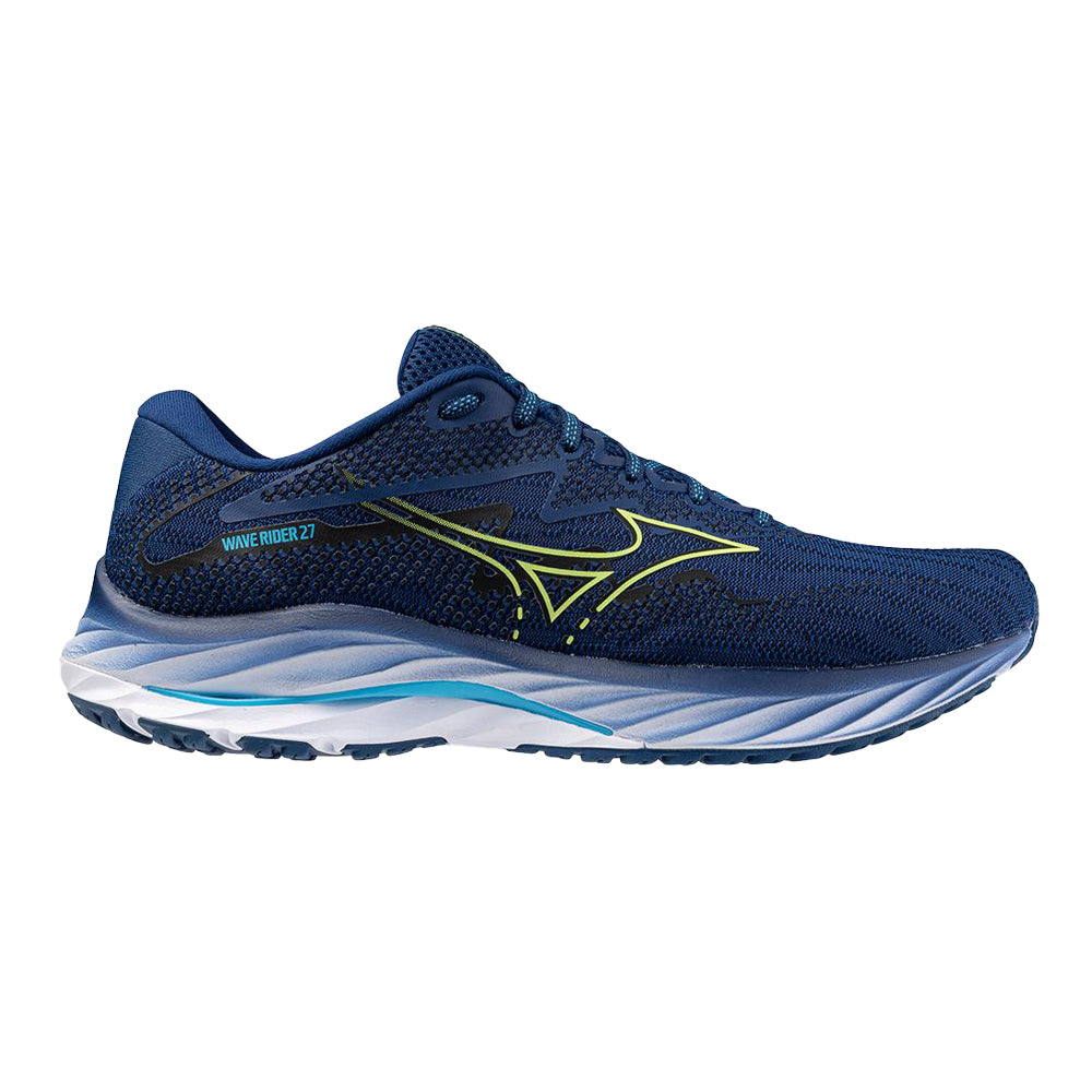 Men's Mizuno Wave Rider 27, Navy Peony/Sharp Green, 12.5 D Medium