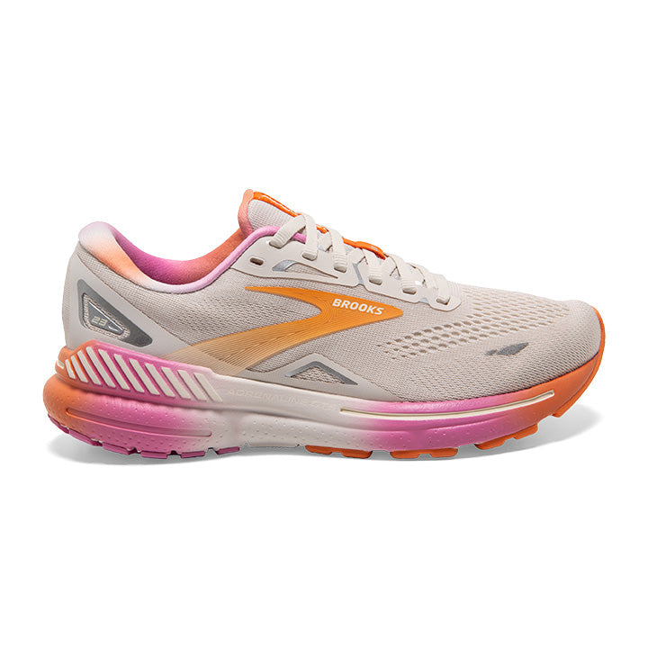 Women's Brooks Adrenaline GTS 23, White Sand/Sunset/Fuchsia, 11 B Medium
