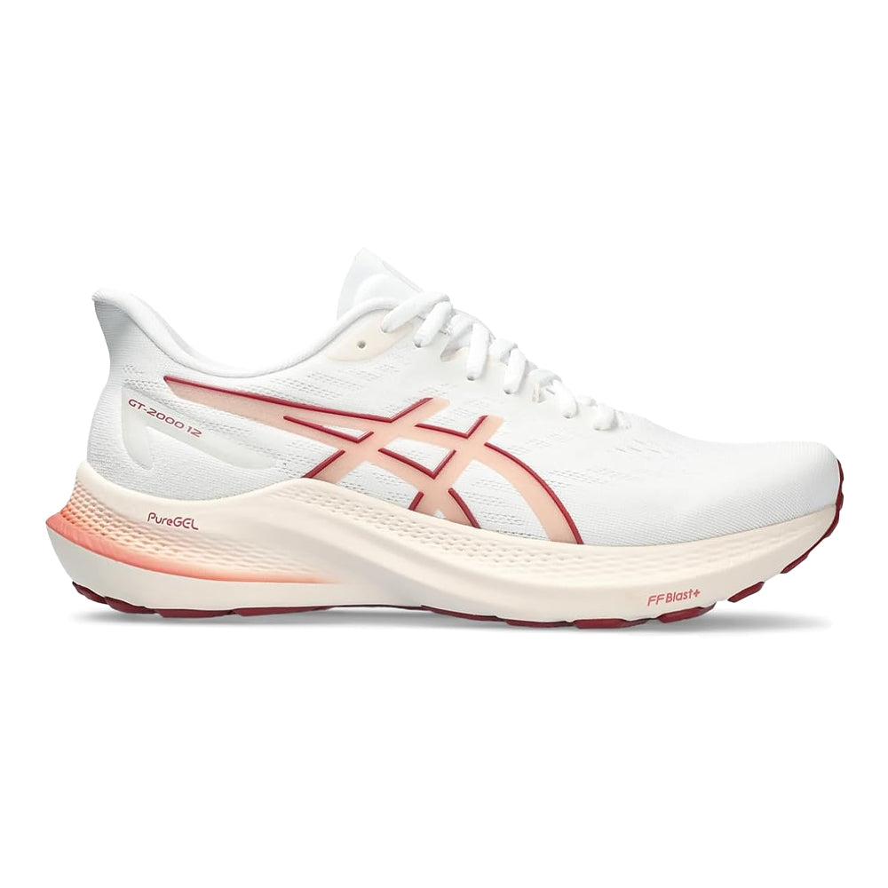Women's Asics GT-2000 12, White/Light Garnet, 8.5 B Medium