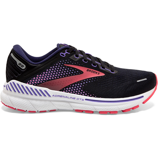 Women's Brooks Adrenaline GTS 22, Black/Purple/Coral, 11.5 B Medium