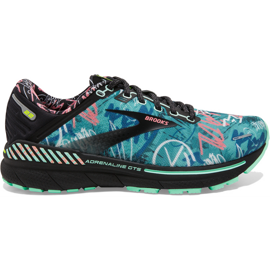 Women's Brooks Adrenaline GTS 22, Black/Yucca/Flamingo Pink, 8 B Medium