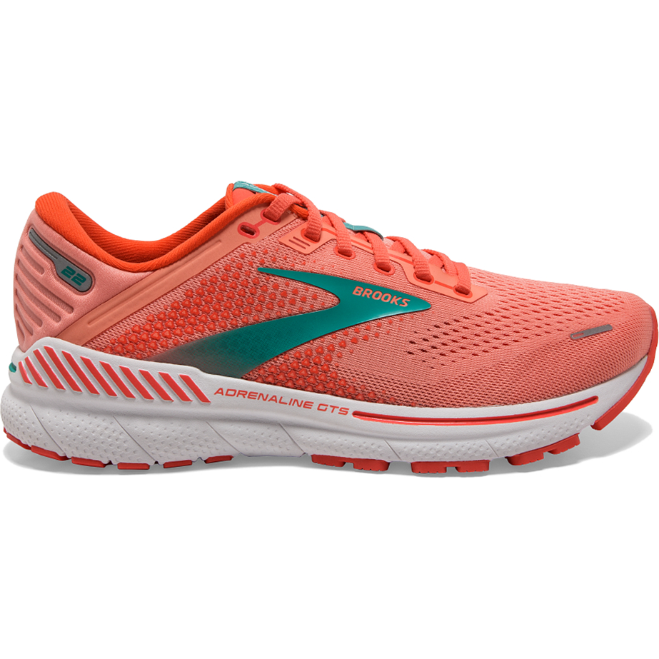 Women's Brooks Adrenaline GTS 22, Coral/Latigo Bay/White, 10 B Medium