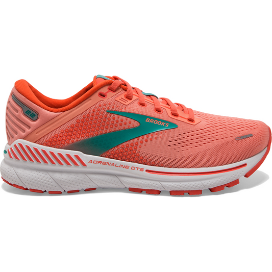 Women's Brooks Adrenaline GTS 22, Coral/Latigo Bay/White, 5 B Medium