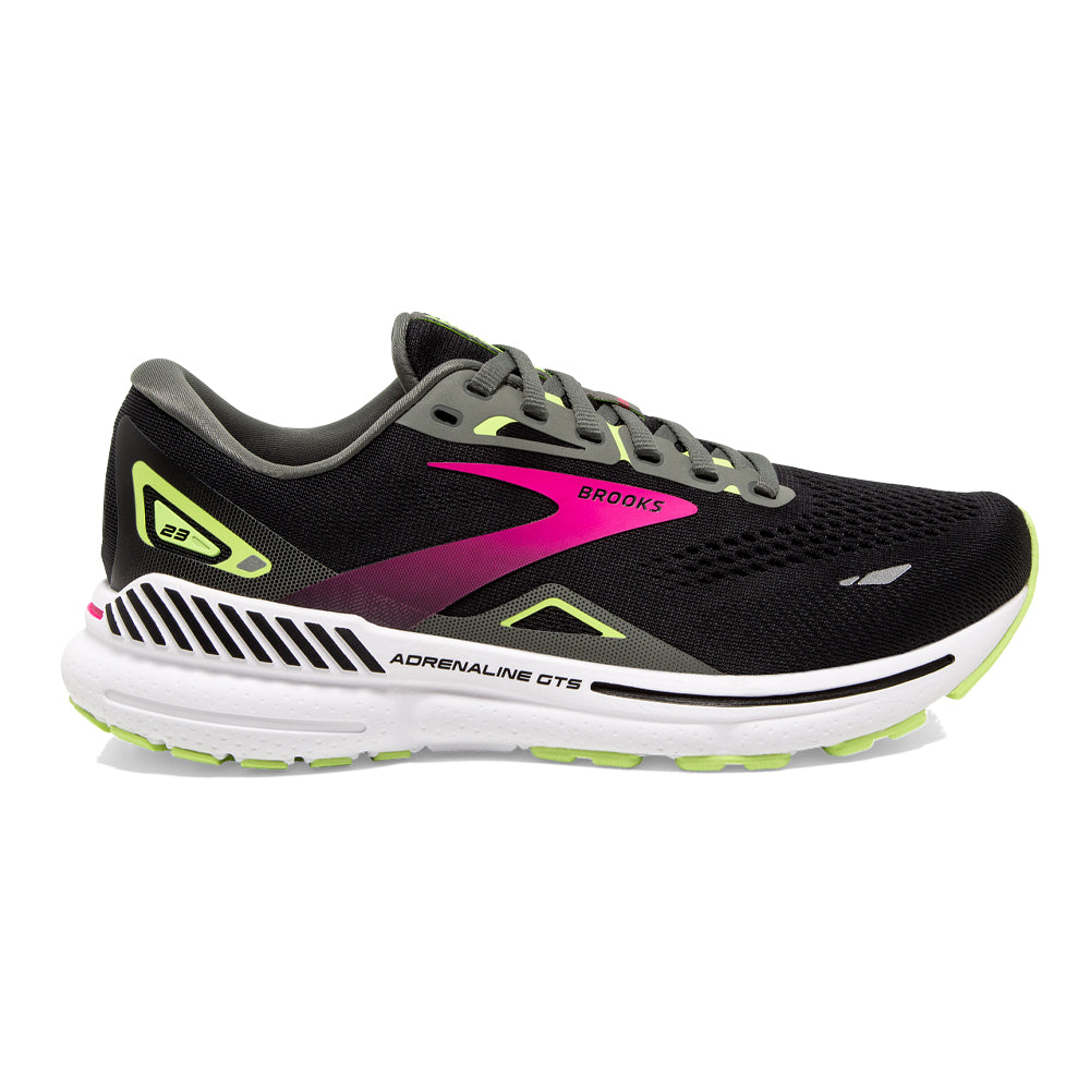 Women's Brooks Adrenaline GTS 23, Black/Gunmetal/Sharp Green, 9 D Wide
