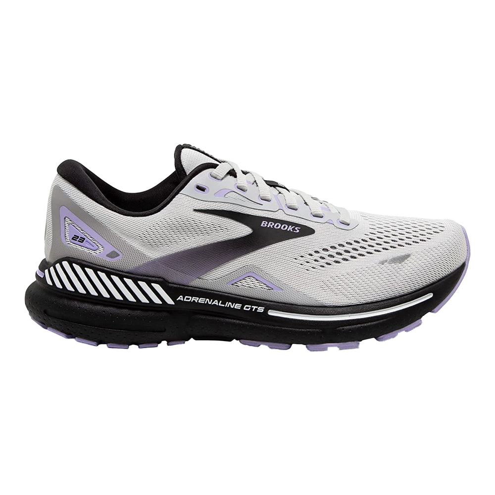 Women's Brooks Adrenaline GTS 23, Grey/Black/Purple, 10 B Medium