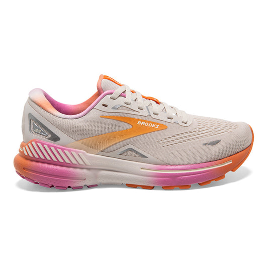 Women's Brooks Adrenaline GTS 23, White Sand/Sunset/Fuchsia, 9 B Medium