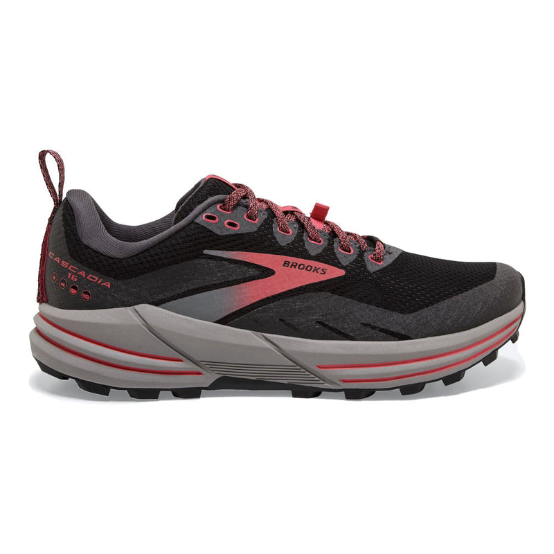 Women's Brooks Cascadia 16 GTX, Black/Blackened Pearl/Coral, 6.5 B Medium