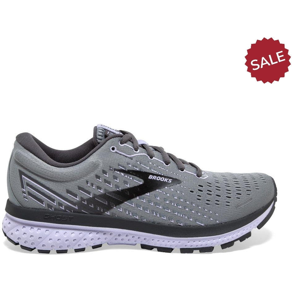 Women's Brooks Ghost 13, Grey/Blackened Pearl/Purple, 11.5 B Medium
