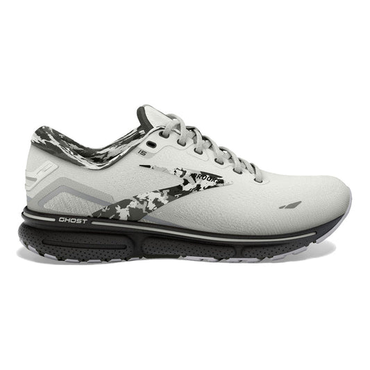 Women's Brooks Ghost 15, White/Ebony/Oyster, 9 B Medium