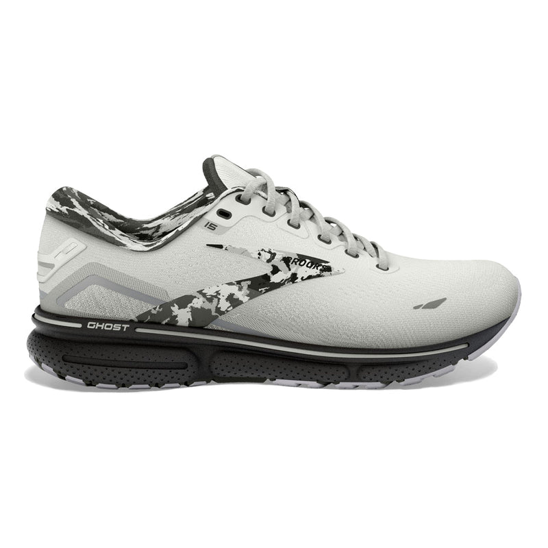 Women's Brooks Ghost 15, White/Ebony/Oyster, 9.5 B Medium
