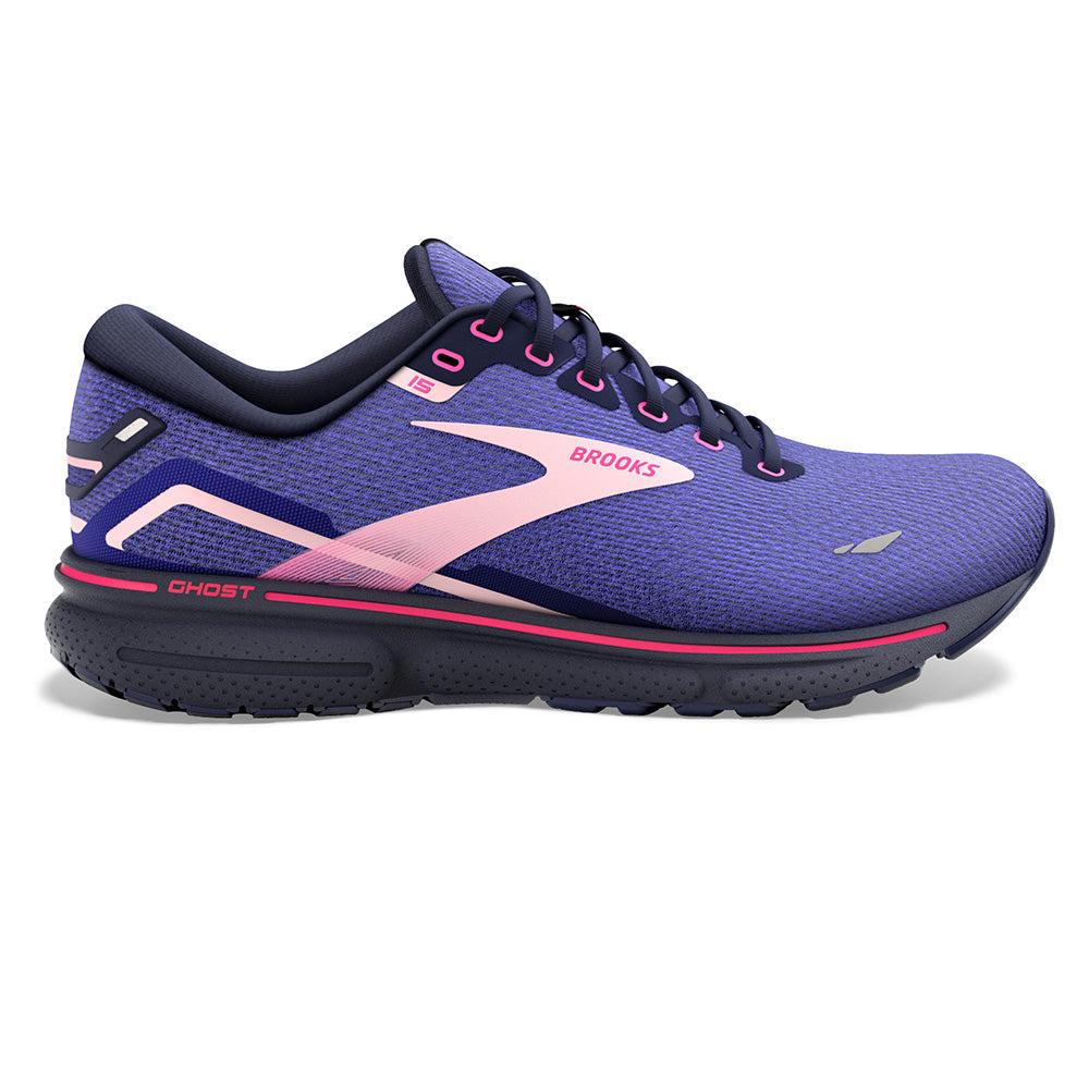Women's Brooks Ghost 15, Blue/Peacoat/Pink, 7 B Medium