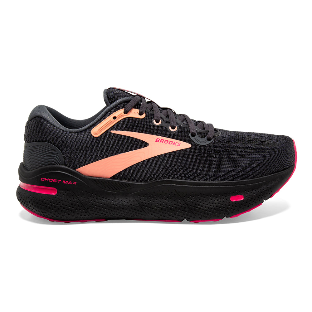 Women's Brooks Ghost Max, Black/Papaya/Raspberry, 8 B Medium