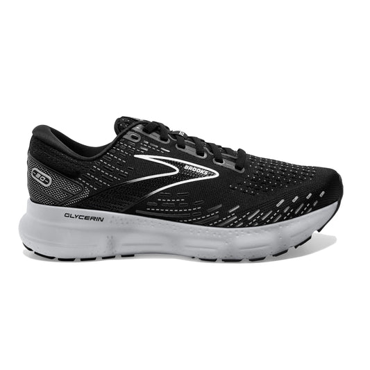 Women's Brooks Glycerin 20, Black/White/Alloy, 8 B Medium