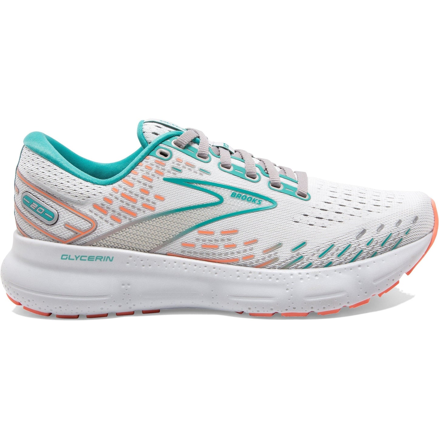 Women's Brooks Glycerin 20, Oyster/Latigo Bay/Coral, 6 B Medium
