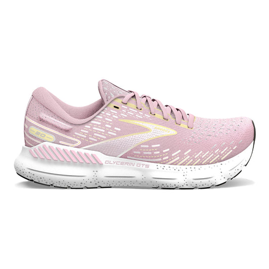 Women's Brooks Glycerin GTS 20, Pink/Yellow/White, 9.5 B Medium